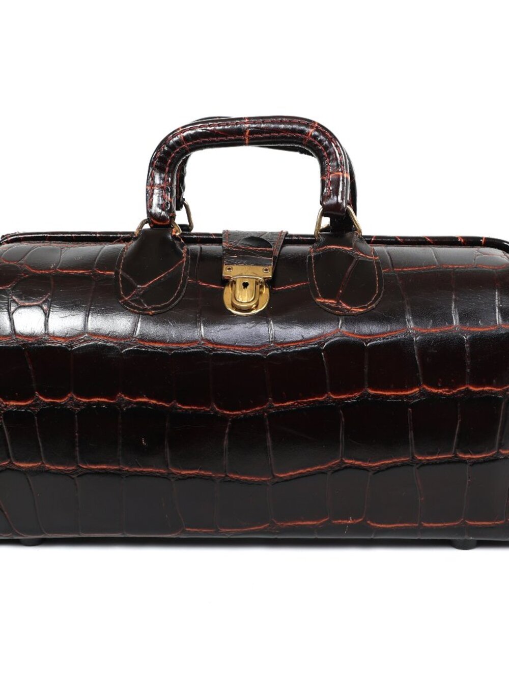 Vintage Upjohn Medical Doctors Bag in Top Grain Faux Alligator Leather